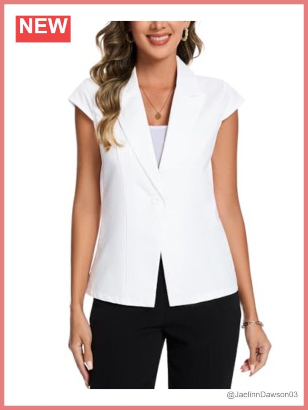 Cap Sleeve Blazer Button Front Peak Lapel Business Casual